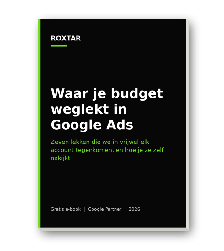 Cover van het e-book Waar je budget weglekt in Google Ads van ROXTAR